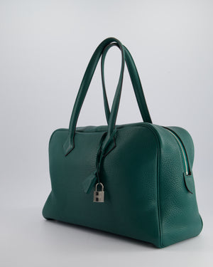 Hermès Victoria II 35cm Bag in Malachite Clemence Leather with Palladium Hardware