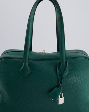 Hermès Victoria II 35cm Bag in Malachite Clemence Leather with Palladium Hardware