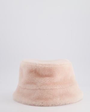 Prada Pink Shearling Bucket Hat with Logo Size L