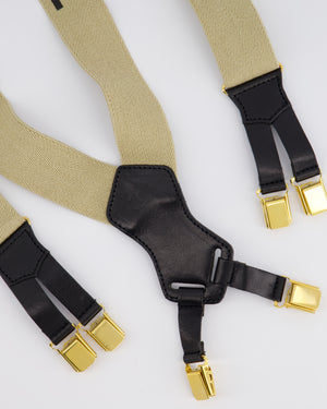 Chanel Vintage 1990s Beige Black Logo Ski Suspender Braces