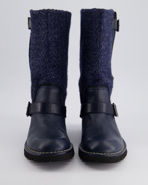 Chanel Navy Tweed CC Logo Ankle Boots Size EU 40