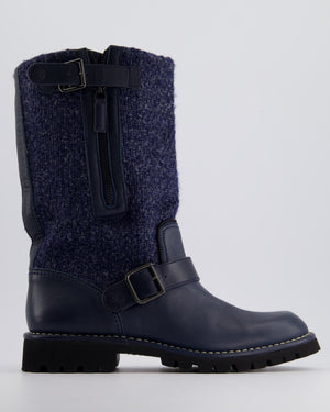 Chanel Navy Tweed CC Logo Ankle Boots Size EU 40