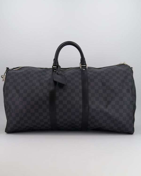 Louis Vuitton Black Graphite Keepall 55 Damier Travel Bag with Silver Hardware RRP £2,050