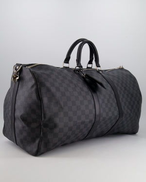 Louis Vuitton Black Graphite Keepall 55 Damier Travel Bag with Silver Hardware RRP £2,050