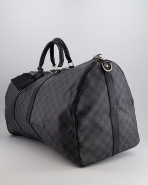 Louis Vuitton Black Graphite Keepall 55 Damier Travel Bag with Silver Hardware RRP £2,050