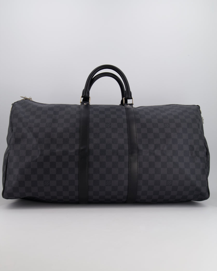 Louis Vuitton Black Graphite Keepall 55 Damier Travel Bag with Silver Hardware RRP £2,050