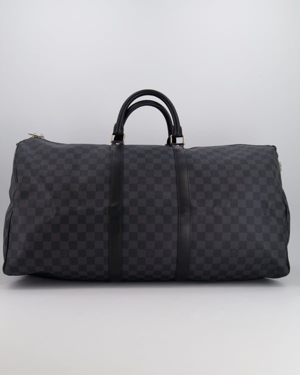 Louis Vuitton Black Graphite Keepall 55 Damier Travel Bag with Silver Hardware RRP £2,050