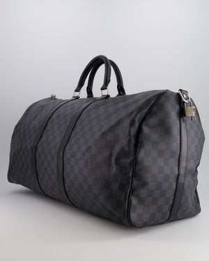 Louis Vuitton Black Graphite Keepall 55 Damier Travel Bag with Silver Hardware RRP £2,050