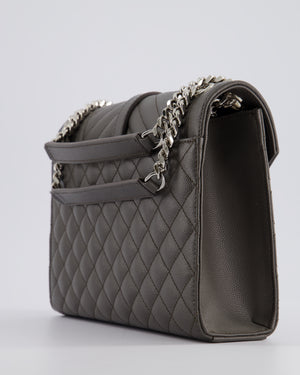 Saint Laurent Stone Grey Medium Envelope Bag in Quilted Grain De Poudre Calfskin Leather with Silver Hardware RRP £2,235