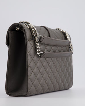 Saint Laurent Stone Grey Medium Envelope Bag in Quilted Grain De Poudre Calfskin Leather with Silver Hardware RRP £2,235