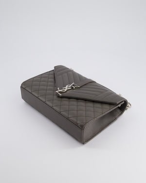 Saint Laurent Stone Grey Medium Envelope Bag in Quilted Grain De Poudre Calfskin Leather with Silver Hardware RRP £2,235