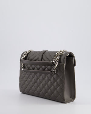 Saint Laurent Stone Grey Medium Envelope Bag in Quilted Grain De Poudre Calfskin Leather with Silver Hardware RRP £2,235