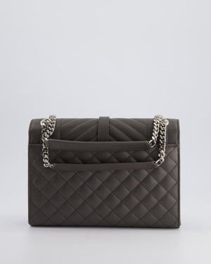 Saint Laurent Stone Grey Medium Envelope Bag in Quilted Grain De Poudre Calfskin Leather with Silver Hardware RRP £2,235