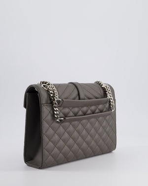 Saint Laurent Stone Grey Medium Envelope Bag in Quilted Grain De Poudre Calfskin Leather with Silver Hardware RRP £2,235