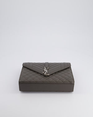 Saint Laurent Stone Grey Medium Envelope Bag in Quilted Grain De Poudre Calfskin Leather with Silver Hardware RRP £2,235