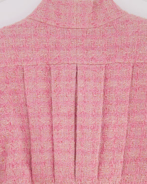 Chanel Pink Tweed Jacket and Midi Skirt Set with Ceramic CC Logo Buttons Size FR 34 (UK 6)