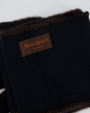 Yves Saint Laurent Vintage Brown Mink Fur Long Scarf with Beige YSL Detail