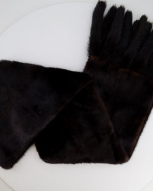 Yves Saint Laurent Vintage Brown Mink Fur Long Scarf with Beige YSL Detail