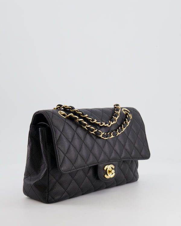 Chanel Black Medium Classic Double Flap Bag in Caviar Leather with Gold Hardware