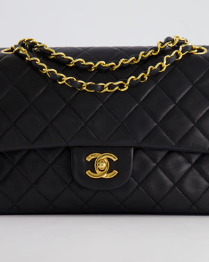 Chanel Vintage Black Medium Classic Double Flap Bag in Lambskin Leather with 24K Gold Hardware