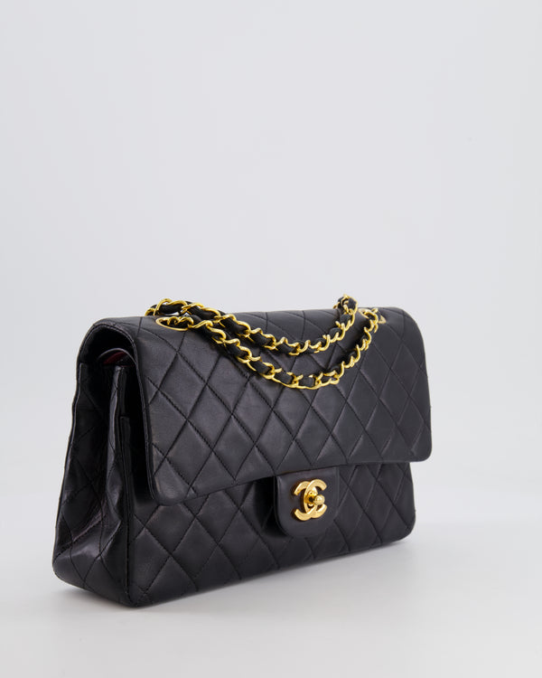 Chanel Vintage Black Medium Classic Double Flap Bag in Lambskin Leather with 24K Gold Hardware