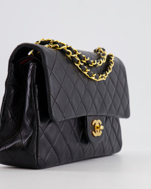 Chanel Vintage Black Medium Classic Double Flap Bag in Lambskin Leather with 24K Gold Hardware