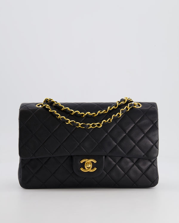 Chanel Vintage Black Medium Classic Double Flap Bag in Lambskin Leather with 24K Gold Hardware