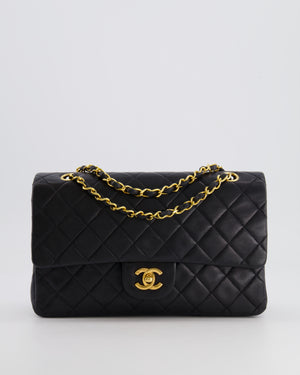 Chanel Vintage Black Medium Classic Double Flap Bag in Lambskin Leather with 24K Gold Hardware