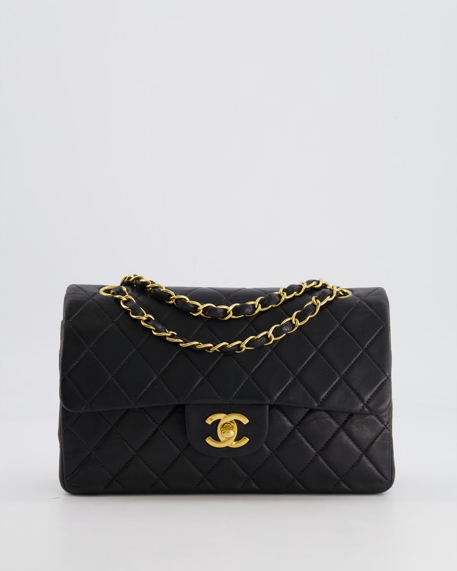 Chanel Vintage Black Small Double Flap Bag in Lambskin Leather with 24K Gold Hardware