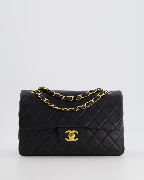 Chanel Vintage Black Small Double Flap Bag in Lambskin Leather with 24K Gold Hardware