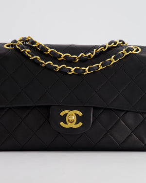 Chanel Vintage Black Small Double Flap Bag in Lambskin Leather with 24K Gold Hardware