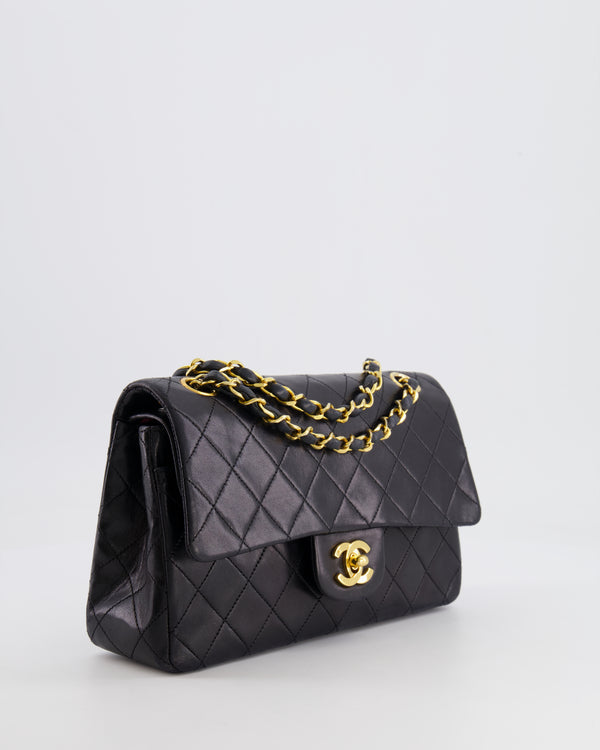 Chanel Vintage Black Small Double Flap Bag in Lambskin Leather with 24K Gold Hardware