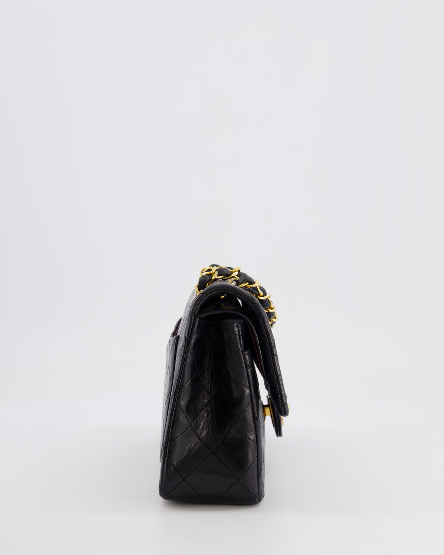 Chanel Vintage Black Small Double Flap Bag in Lambskin Leather with 24K Gold Hardware