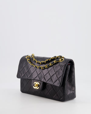 Chanel Vintage Black Small Double Flap Bag in Lambskin Leather with 24K Gold Hardware