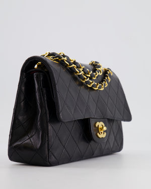 Chanel Vintage Black Small Double Flap Bag in Lambskin Leather with 24K Gold Hardware