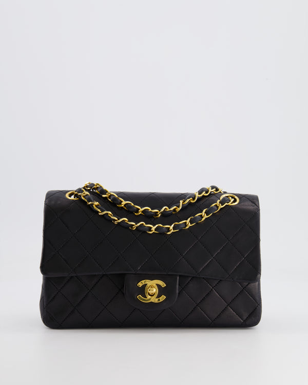 Chanel Vintage Black Small Double Flap Bag in Lambskin Leather with 24K Gold Hardware