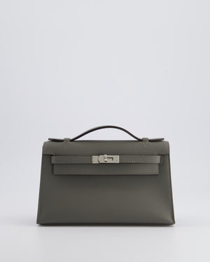 *RARE* Hermès Kelly Pochette Bag in Gris Meyer Swift Leather with Palladium Hardware