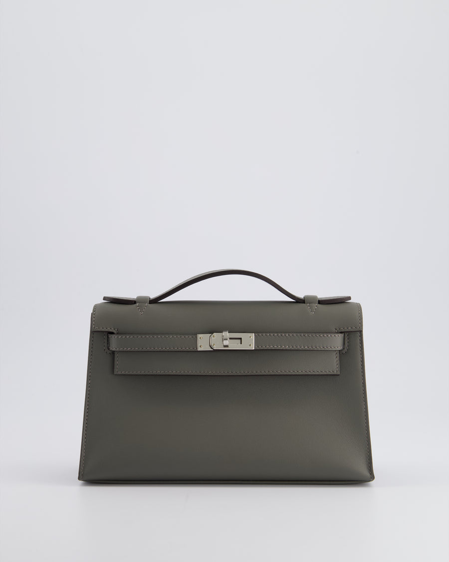 *RARE* Hermès Kelly Pochette Bag in Gris Meyer Swift Leather with Palladium Hardware