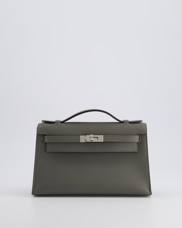 *RARE* Hermès Kelly Pochette Bag in Gris Meyer Swift Leather with Palladium Hardware