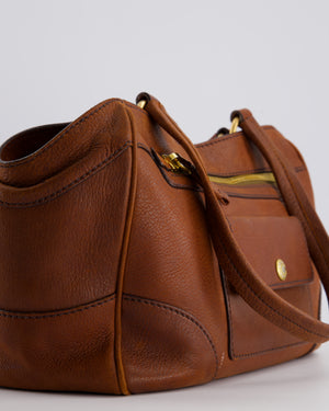 Prada Brown Cervo Tote Shoulder Bag in Aged Calfskin Leather with Gold Hardware