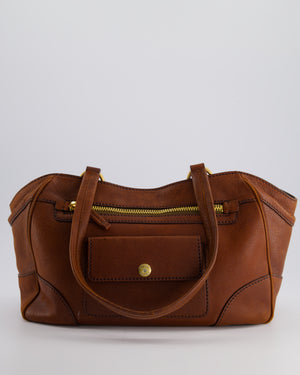 Prada Brown Cervo Tote Shoulder Bag in Aged Calfskin Leather with Gold Hardware