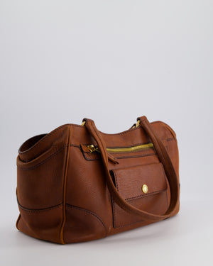 Prada Brown Cervo Tote Shoulder Bag in Aged Calfskin Leather with Gold Hardware