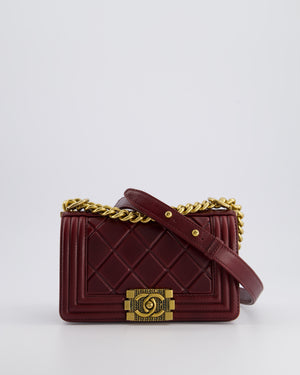 *HOT COLOUR* Chanel Burgundy Small Boy Bag in Shiny Calfskin with Antique Gold Hardware