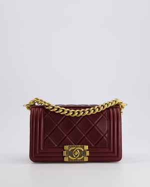 *HOT COLOUR* Chanel Burgundy Small Boy Bag in Shiny Calfskin with Antique Gold Hardware