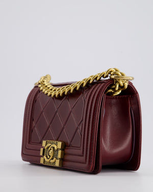 *HOT COLOUR* Chanel Burgundy Small Boy Bag in Shiny Calfskin with Antique Gold Hardware