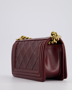 *HOT COLOUR* Chanel Burgundy Small Boy Bag in Shiny Calfskin with Antique Gold Hardware