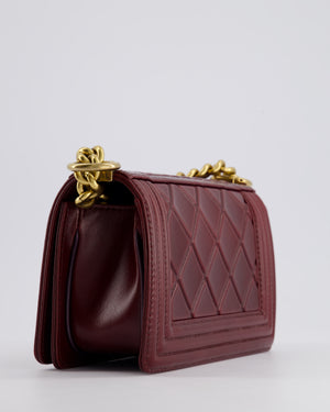 *HOT COLOUR* Chanel Burgundy Small Boy Bag in Shiny Calfskin with Antique Gold Hardware