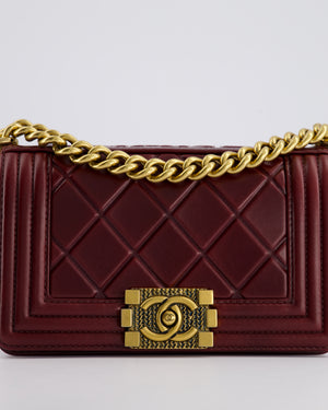 *HOT COLOUR* Chanel Burgundy Small Boy Bag in Shiny Calfskin with Antique Gold Hardware