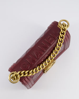 *HOT COLOUR* Chanel Burgundy Small Boy Bag in Shiny Calfskin with Antique Gold Hardware