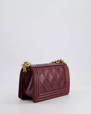 *HOT COLOUR* Chanel Burgundy Small Boy Bag in Shiny Calfskin with Antique Gold Hardware